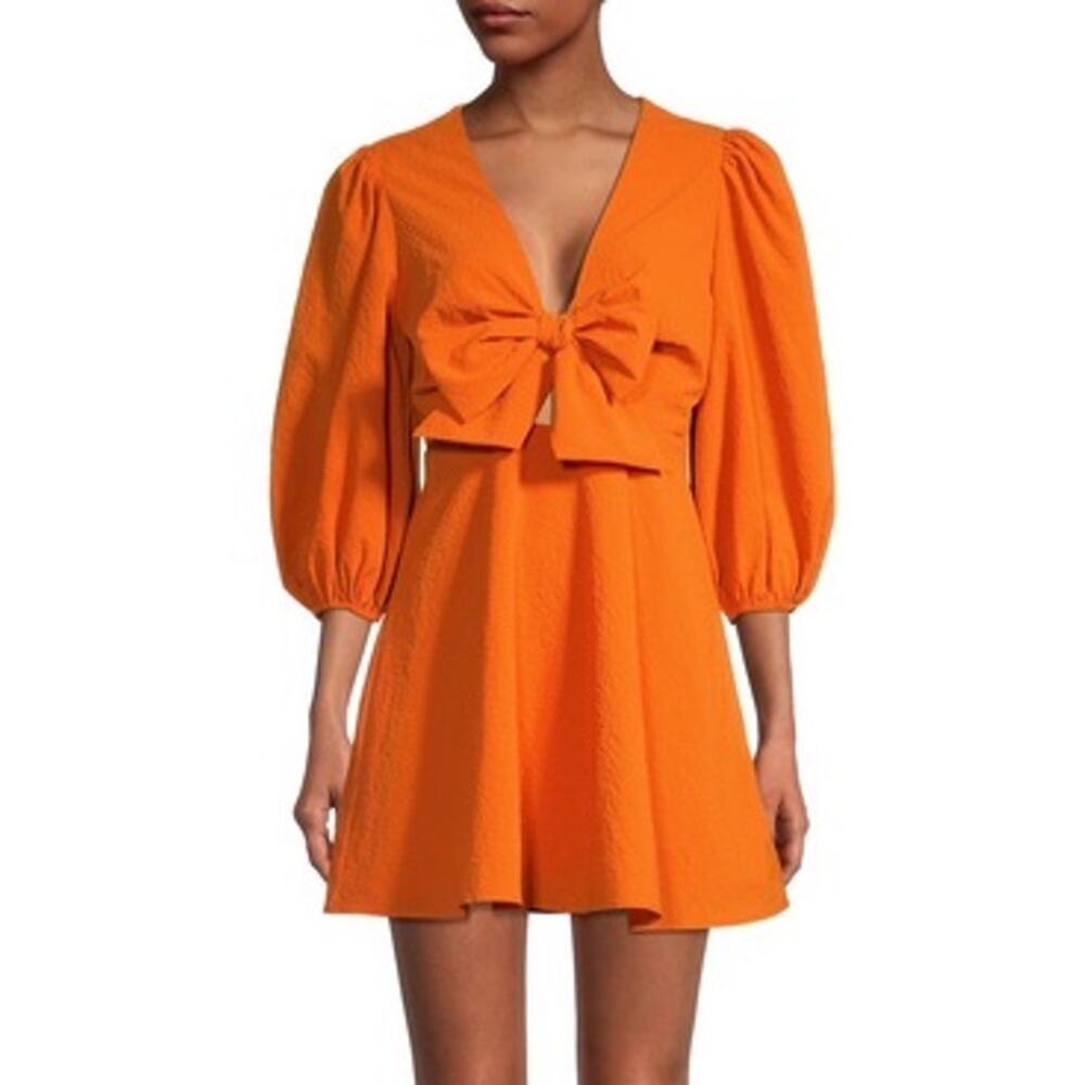 Ted Baker Orange Lavish Alice Brocade Textured Keyhole Bow Front Mini Dress 3